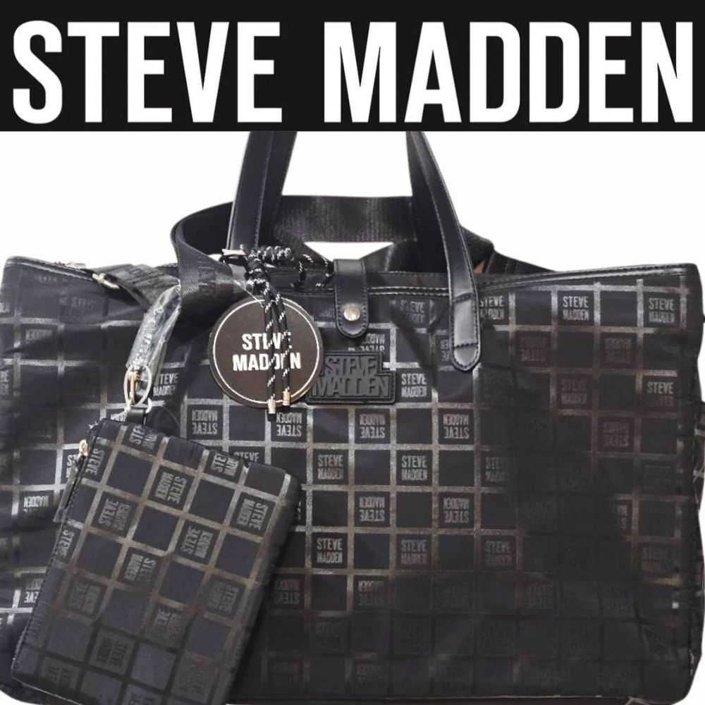 Steve Madden BMaeline Block Logo Weekender Travel Bag Set- Black